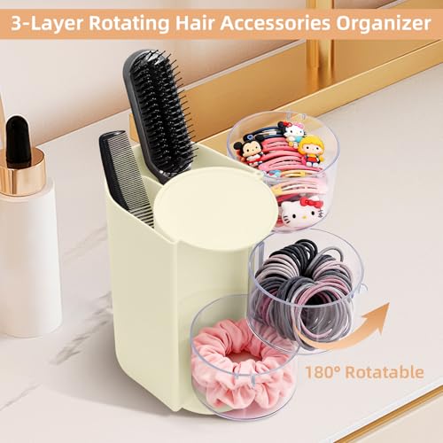 Rotating Hair Accessories Organizer, 3-Tier Makeup Brush Holder