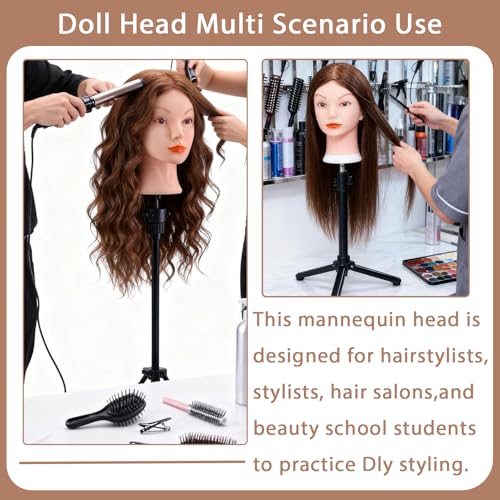 Dark Brown Mannequin Head 18" with 100% Real Hair & Clamp