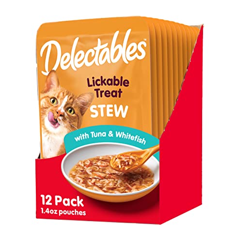 Hartz Delectables Stew Lickable Wet Cat Treats for Adult & Senior Cats, Tuna & Whitefish, 12 Count