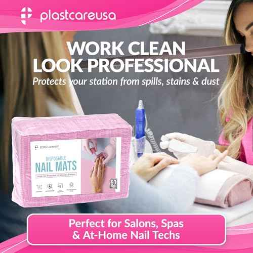 Disposable Nail Mats 50 Pcs - Salon Paper Towel and Table Cover for Nail Tech - 3 Ply Waterproof Manicure Prep Pads - Acrylic Art Supplies and Accessories (Pink)