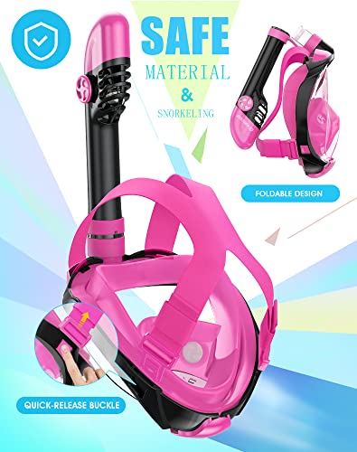 Greatever G2 Full Face Snorkel Mask with Latest Dry Top System,Foldable 180 Degree Panoramic View Snorkeling Mask with Camera Mount,Safe Breathing,Anti-Leak&Anti-Fog