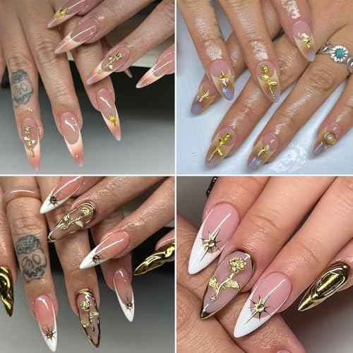 3D Metal Rose Nail Art Charms - Mixed Styles Gold Roses Flowers Alloy Nails Supplies DIY Crafts Decorations