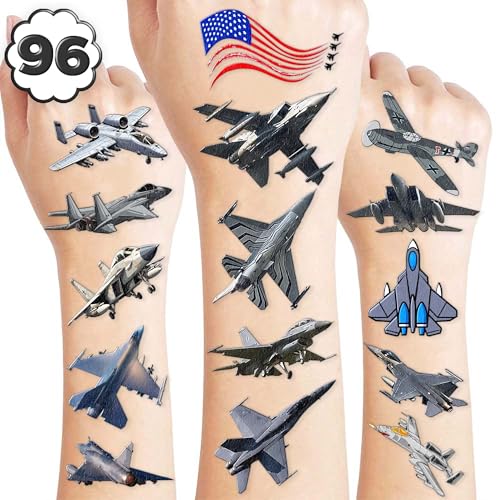 96 Fighter Jet Temporary Tattoos for Kids - Party Favors