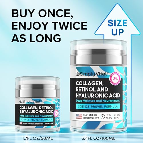 Anti-Aging Face Moisturizer with Retinol, Collagen & Hyaluronic Acid - Made in USA - Moisturizer Face Cream for Women & Men - Firming & Hydrating Neck Cream - Day & Night Skin Care - 3.38 fl oz