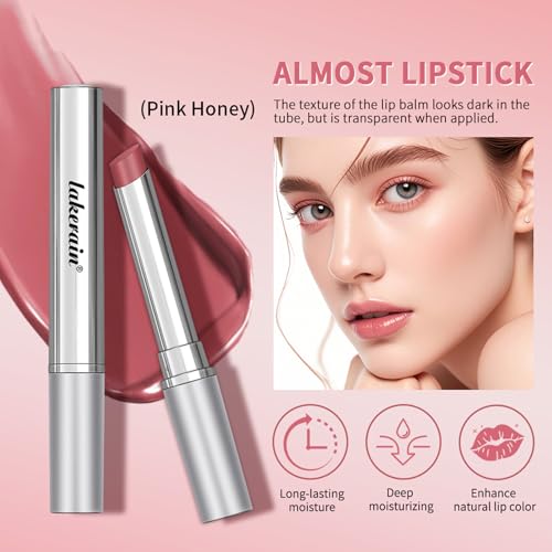 Honey Black Lip Balm Hydrating Sheer Lipstick,Pink Honey Lipstick for Women,Natural Glossy Lips Balm,Nourishing and Hydrating Lip Gloss for All Skin Tones(Black+Pink Honey Blam)