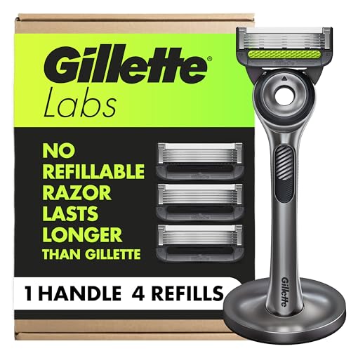 GilletteLabs with Exfoliating Bar by Gillette Razor for Men - 1 Handle, 4 Razor Blade Refills, Includes Premium Magnetic Stand