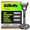 GilletteLabs with Exfoliating Bar by Gillette Razor for Men - 1 Handle, 4 Razor Blade Refills, Includes Premium Magnetic Stand