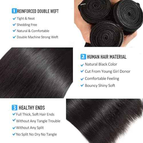 Straight Bundles Human Hair Brazilian Virgin Human Hair Bundles 16 16 16 Inch 100% Unprocessed Straight Hair Double Weft Deals Human Hair Extensions Natural Black