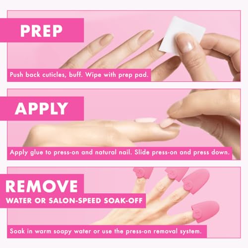 Olive & June Glue Press On Bestsellers Kit | Includes 4 Fake Nail Sets (HD Crisp White, Classic French, Shimmery Super Star, BP Icy Blue) | Realistic Look, Non-Damaging Glue, Up to 14-Day Wear