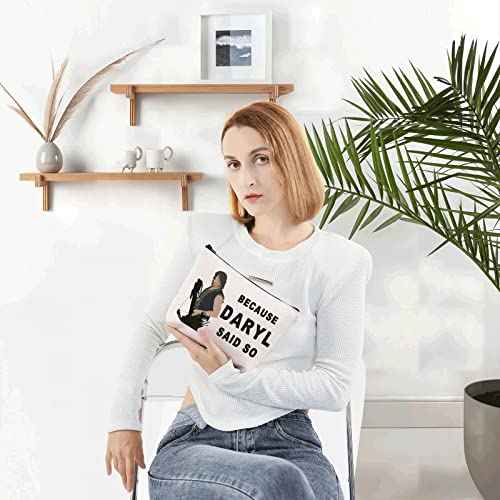 LEVLO Daryl Quote Cosmetic Make Up Bag Daryl Dixon Fans Gift Because Daryl Said So Makeup Zipper Pouch Bag(Because Daryl)