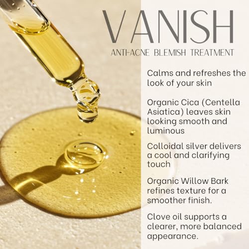VANISH Clear Skin Serum by Grace & Balance. Natural plant based topical serum for clearer skin. Vegan, Fragrance-Free, Organic Botanical Ingredients, Made in USA
