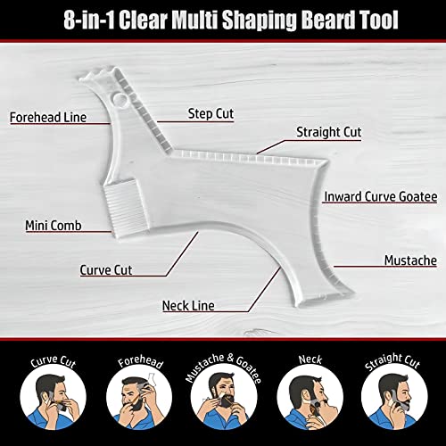 Men's Beard Shaping Tool With Inbuilt Comb Transparent Template Styling Comb Templates for Goatee Mustache Sideburns, Jaw Cheek/Neck Line, Symmetric/Curve/Step Cut (Clear-2pcs)