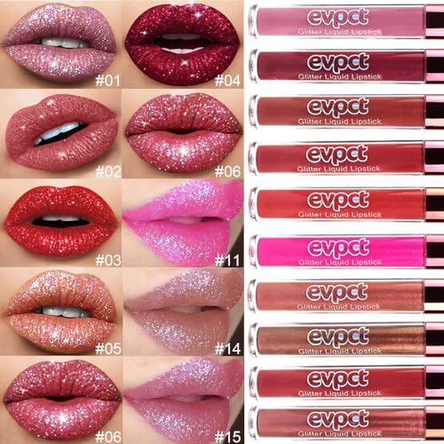 12-Color Glitter Liquid Lipstick Set - Long Lasting & Waterproof