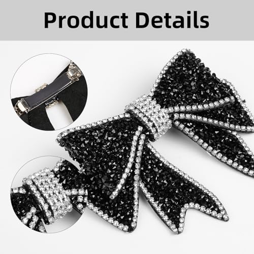 Black Rhinestone Bow Hair Clip - Elegant French Flat Clip - Black Hair Bow for Women Gift