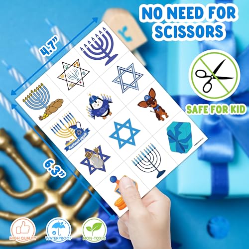 96 PCS Hanukkah Temporary Tattoos - Menorah & Star David Party Favors
