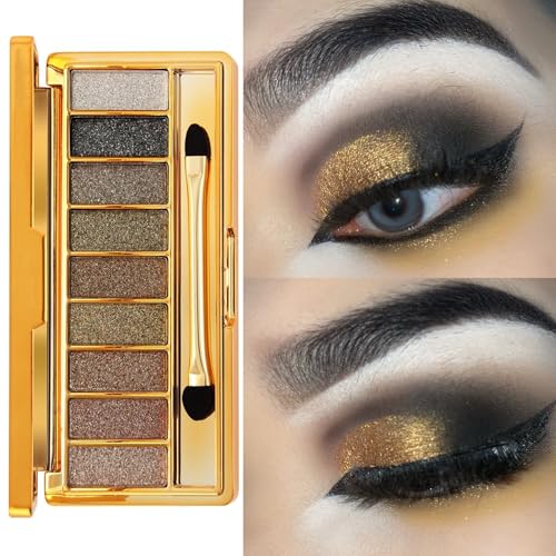 Glitter Eyeshadow Palette 9 Colors Shimmer Palette Highly Shining Pigmented Gold Eyeshadow Pigmented Shimmer Glitter Waterproof Eye Shadow Make Up Palettes (6# Natural color)