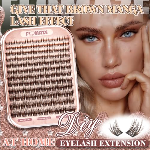 FLOMAZE Brown Wispy Lash Clusters - Natural Dark Brown Eyelash Extensions, DIY Spiky Clusters for Fluffy Volume, 144Pcs, 8-16MM - Unique Duo Spikes Design