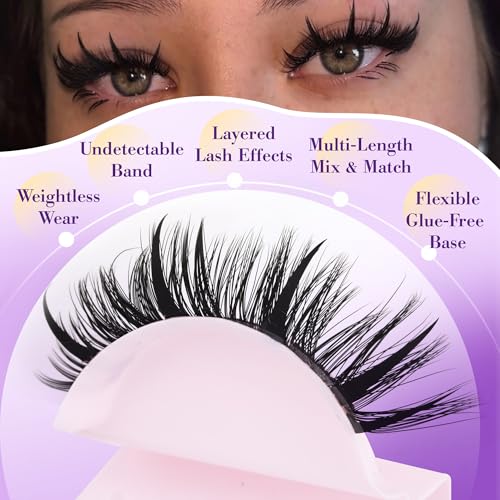 Manga Lash Clusters Natural Look Anime Japanese Eyelash Extensions 488 pcs 8-18MM Wispy Cluster Lashes for Cosplay, Thick Volume Wet-Look and Natural 2 Styles of Lash Extension with Thin Band