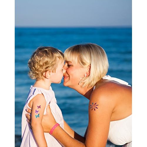 Original Glitter Tattoo Kit and Temporary Tattoos with 6 Large Glitter Pots, Body Adhesive, Stencils and 2 Cosmetic Brushes