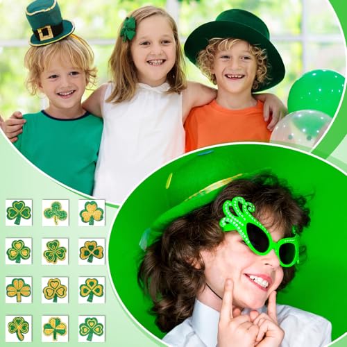 Panelee 120 Pcs St. Patrick's Day Face Temporary Shamrock Glitter Sticker Clover Temporary Stickers Kids Body Stickers Three Leaf Shamrock Lucky for St. Patrick's Day Irish Party Costume Accessory