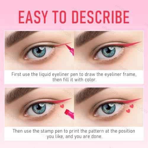 Ownest 7Pcs Colorful Eyeliner Stamp, Eye Liners Face Stamp for Cosplay Makeup, Black Blue Red Pink Orange Star Flowers Heart Moon Triangle Butterfly Smile Stamps Eyeliner Set