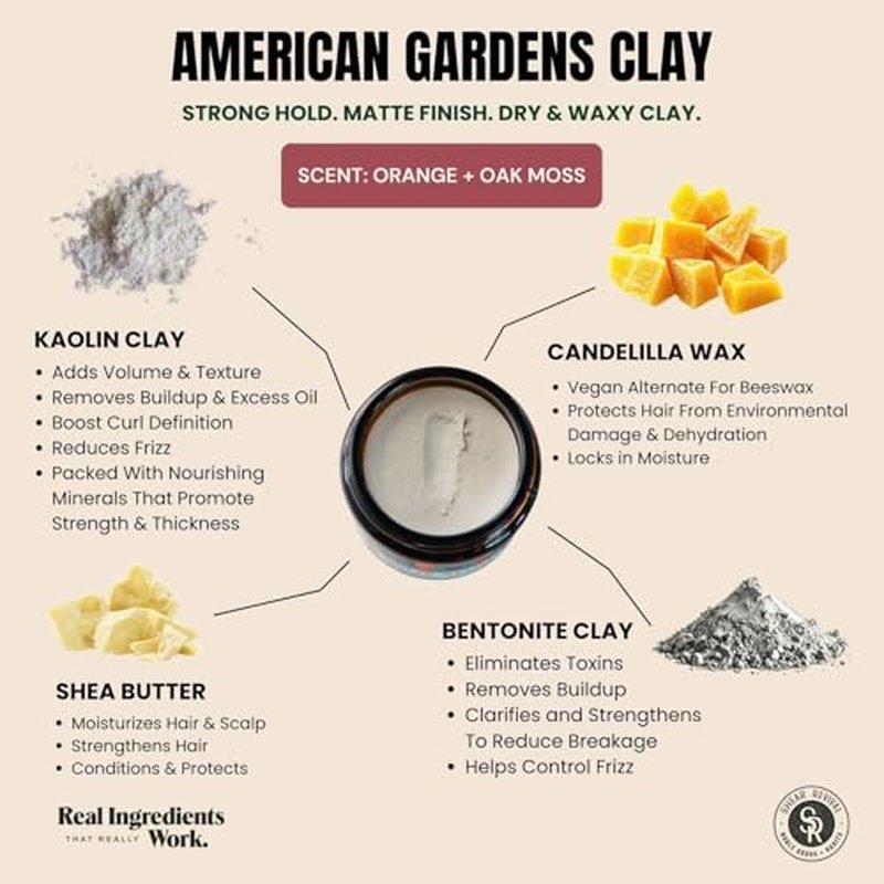 Shear Revival American Gardens Clay Pomade - Strong Hold, Matte Finish, Vegan, 3.4oz