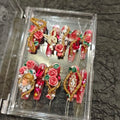 10Pcs(1Pack) Handmade Nails Press On Nails Long Square 33mm Rose Masquerade 3D Rose Pearl Mask Luxury Art Fake Nails Reusable Acrylic Stick On Nails for Women Wedding Party Daily Wear Size S