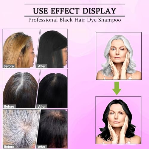 Dark Black Hair Dye Shampoo - 3 in 1 Gray Coverage for Men & Women