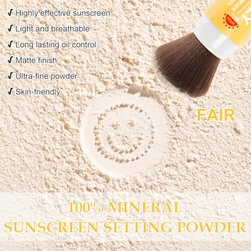 Mineral Sunscreen Setting Powder, SPF 35 Brush Sunscreen Powder for Face & Scalp, Long Lasting Lightweight Breathable, Oil Control Natural Matte Finish (#02 Fair)