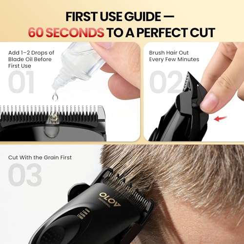 OLOV Professional Black Cordless Hair Clippers for Men, Adjustable 4-Position, 2-Speed, Ceramic Blades