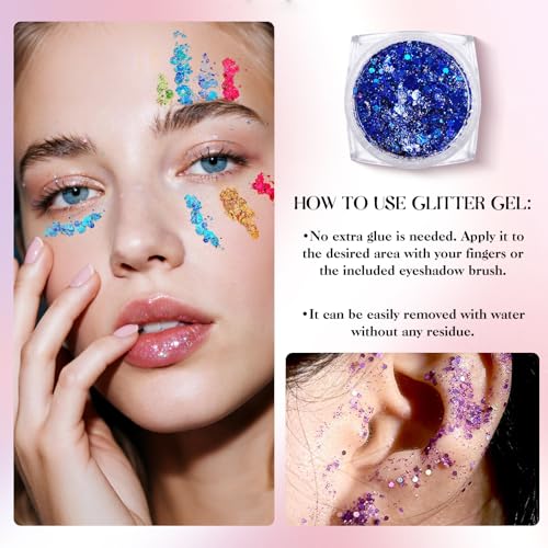 Body Glitter Gel - 12 Holographic Colors Chunky Glitter