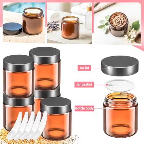5 Pack 4oz Amber Glass Jars with Lids & Spatulas