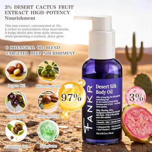 Desert Silk Body Firming Oil for Women ? Dual-Phase Technology for Instant After-Shower Absorption, 72H Glow & Firming Moisturizing Formula with 6 Botanical Oils, 3% Cactus Fruit & HA (3.38 fl oz)