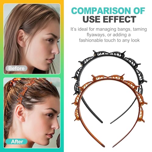 2-Piece Clip Headband Set for Easy DIY Hairstyles - Black & Brown