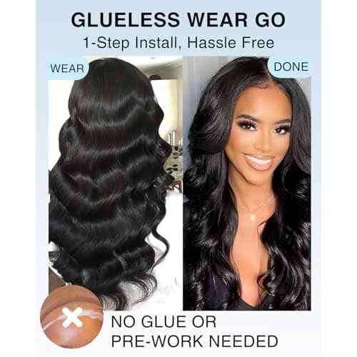 Glueless Wigs Human Hair Pre Plucked Pre Cut 250 Density 7x6 Lace Front Wigs Body Wave Closure Wig For Women 100% Human Hair Natural Black Color 24inch
