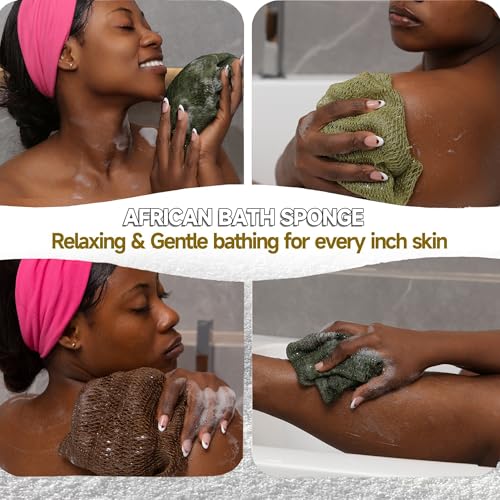 SubSahara Authentic African Net Sponge - 4 Pack Exfoliating Bath & Shower Loofah Sponge for Body & Face, Gentle Scrubber for All Skin Types, Travel, Durable