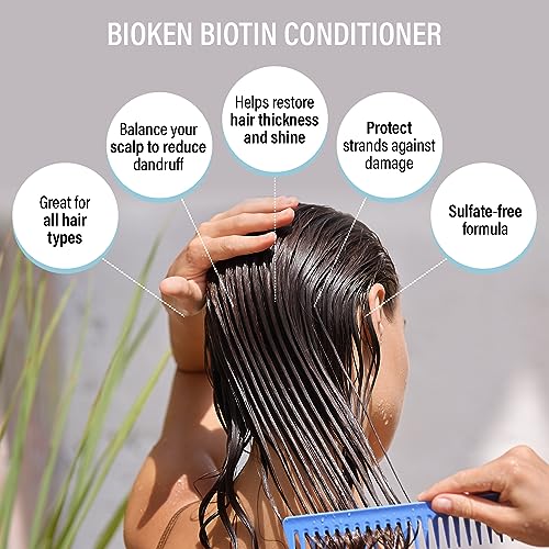 Bioken Biotin Hair Growth Conditioner - Thick and Full Hair Growth Enhancer Helps Control Hair Loss DHT Blocker Sulfate Free All Hair Types (10 oz)