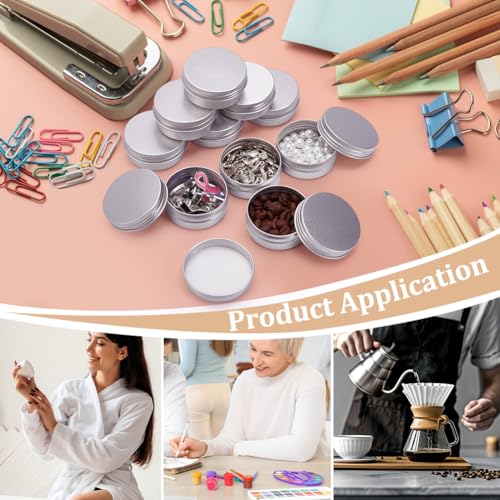 99Pcs Round Tin Cans, 1 oz/30ml Aluminum Containers with Screw Lid Small Tins with 5 Sheets Paper Label Travel Cosmetic Containers for Lip Balms Lotion Bars Candles Christmas(Silver)