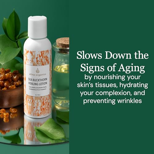 Sea Buckthorn Healing Lotion, 4oz ? Soothing Moisturizer with MSM, Black Willow Bark & Zinc Oxide ? Organic, Vegan ? Repairs Acne, Redness & Skin Irritation