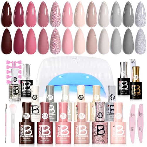 Beetles 23 Pcs Gel Nail Polish Kit with UV Light & 12 Colors Set