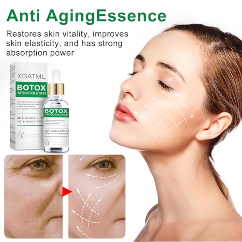 XGATML Botox Face Serum, Botox in A Bottle with Vitamin C & E, Botox Stock Solution Facial Serum, Anti Aging & Instant Face Tightening, Boost Skin Collagen, Reduce Wrinkles & Plump Skin, blue