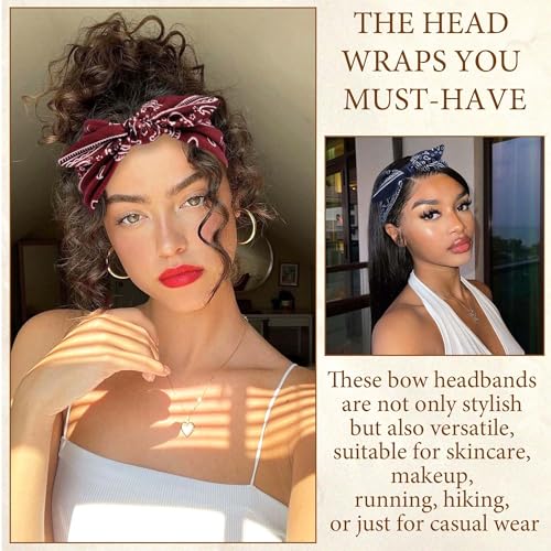 Wide Paisley Headbands for Women – 3-Pack Elastic Bow Hair Wrap Bands