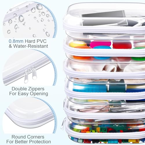 6-Pack Clear Hard Zipper Cases | Storage Organizer Bags