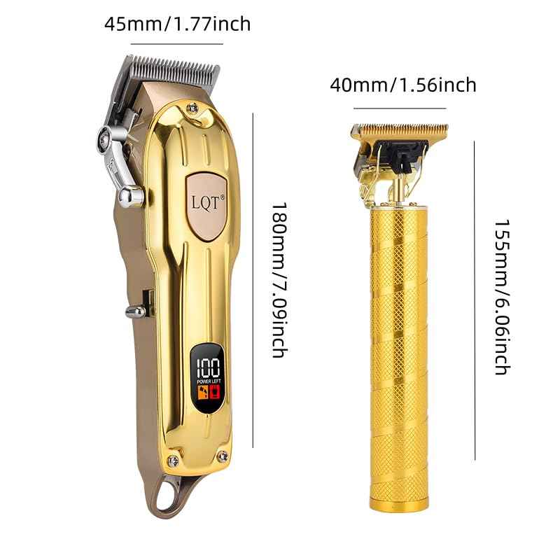 LQT Professional Hair Clipper Set, Gold, LED Display, with Trimmer, 8 Guide Combs, Barber Shaver Set, with Travel Case and Haircut Cape (Gold)
