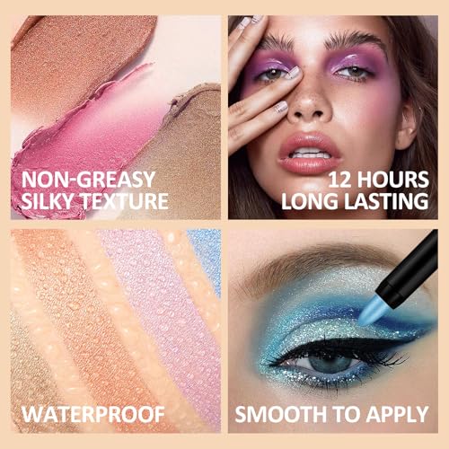 16-Color Waterproof Eyeshadow Stick Set - Matte & Glitter