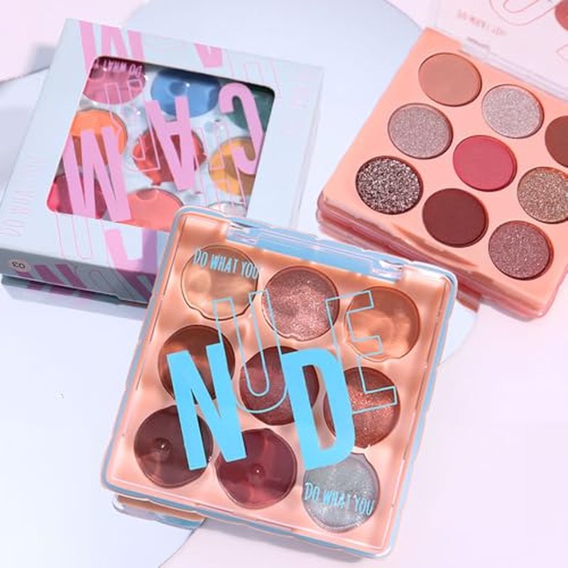 9-Color Nude Brown Eyeshadow Palette - Matte, Shimmer & Glitter