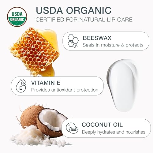 USDA Organic Lip Balm Unflavored 4-Pack by Bambalo ? Beeswax, Coconut Oil, Vitamin E ? Gentle Lip Repair Chapstick for Dry Lips ? Moisturizing Care for Men and Women