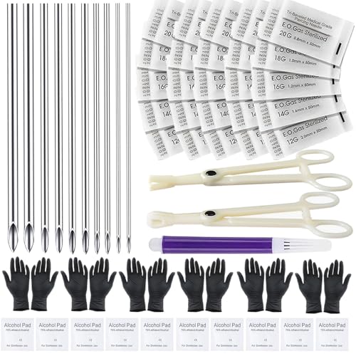 Piercing Kit 44pcs - Usiriy Piercing Needle Kit with 20G 18G 16G 14G 12G Piercing Body Piercing Tool Kit Needles Clamps Kit for Ear Nose Belly Button Tongue Eyebrow Piercing Supplies