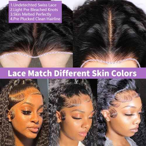 MSGEM Deep Wave Lace Front Wigs Human Hair Deep Curly 13x6 HD Lace Front Wigs Human Hair 180 Density 24 inch 12A Curly Hair Transparent Lace Frontal Wigs for Women Pre Plucked Natural Color