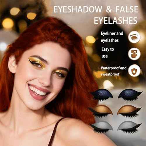Lazy Eye Shadow Eyelash Patch, 2025 New Eyeshadow Eyelash Stickers, 3-in-1 Self-Adhesive Reusable Fast Eye Makeup Stickers with False Lashes, With False Eyelashes, Eyeshadow, Eyeliner(BLACK) (2PCS)